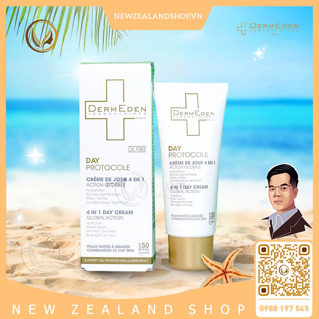 Kem chống nắng 4 trong 1 (da hỗn hợp, da dầu) DermEden Day Protocole 4 In 1 Day Cream Global Action 50ml
