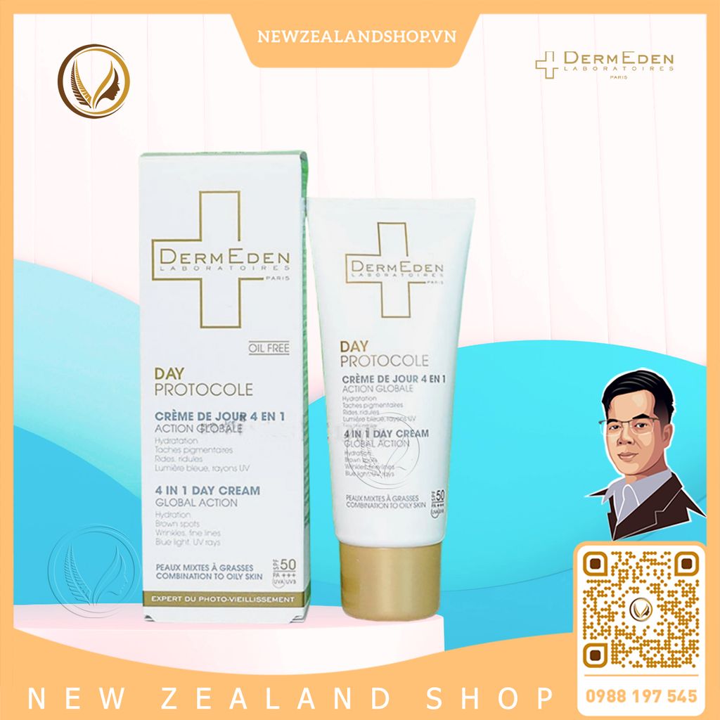 Kem chống nắng 4 trong 1 (da hỗn hợp, da dầu) DermEden Day Protocole 4 In 1 Day Cream Global Action 50ml