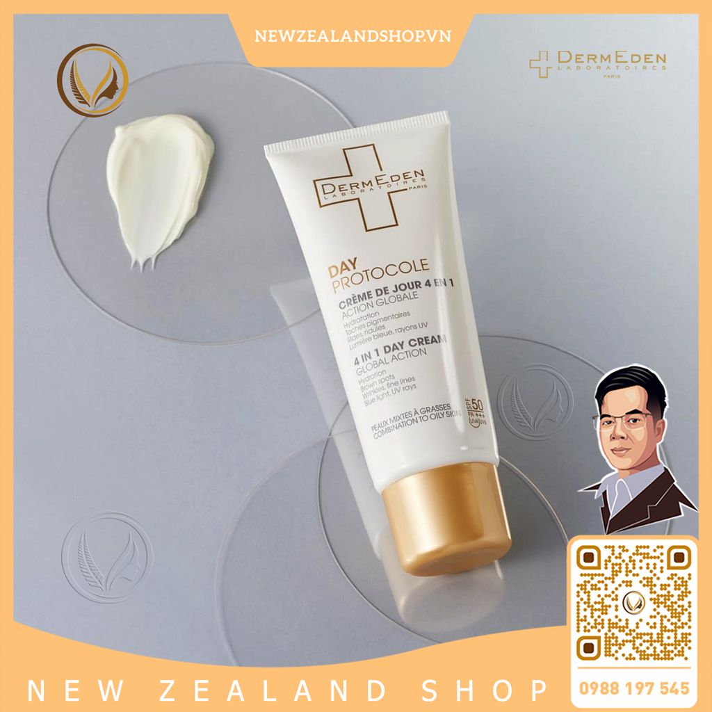 Kem chống nắng 4 trong 1 (da hỗn hợp, da dầu) DermEden Day Protocole 4 In 1 Day Cream Global Action 50ml