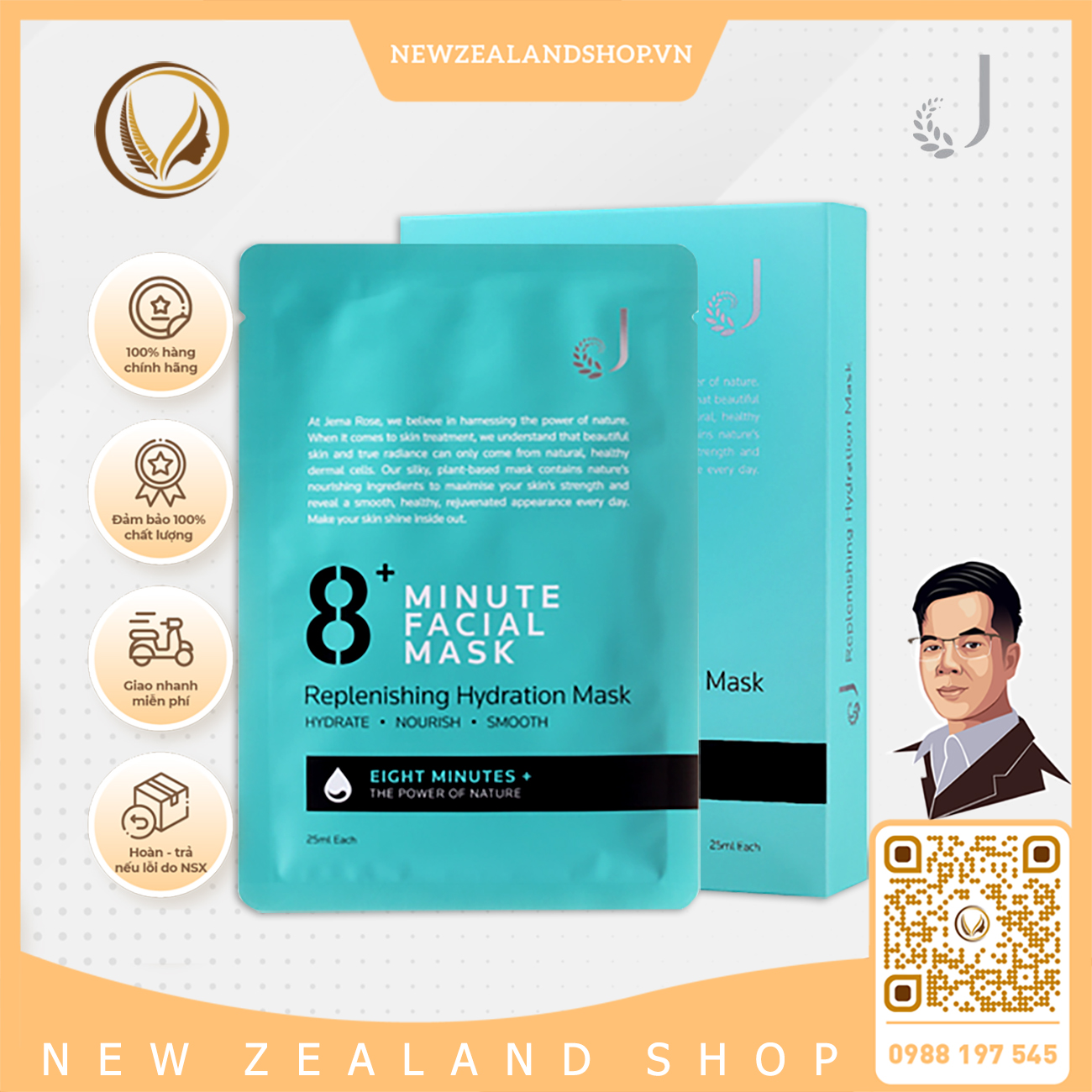Mặt nạ dưỡng ẩm cấp tốc 8 phút Jema Rose 8+ Minute Replenishing Hydration Mask 7 miếng x 25ml