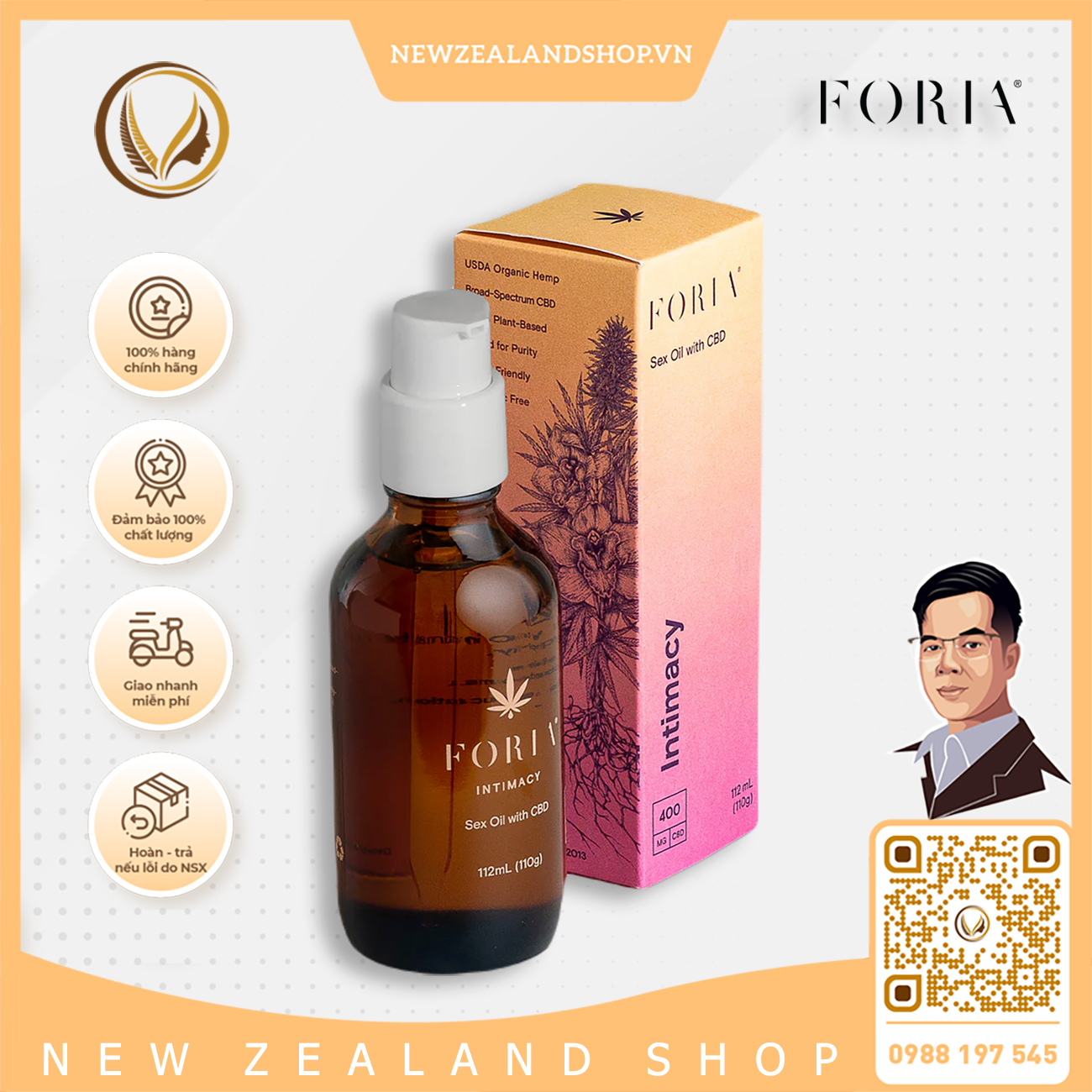 Gel bôi trơn cho cả nam và nữ FORIA Intimacy Sex Oil with CBD (15ml)
