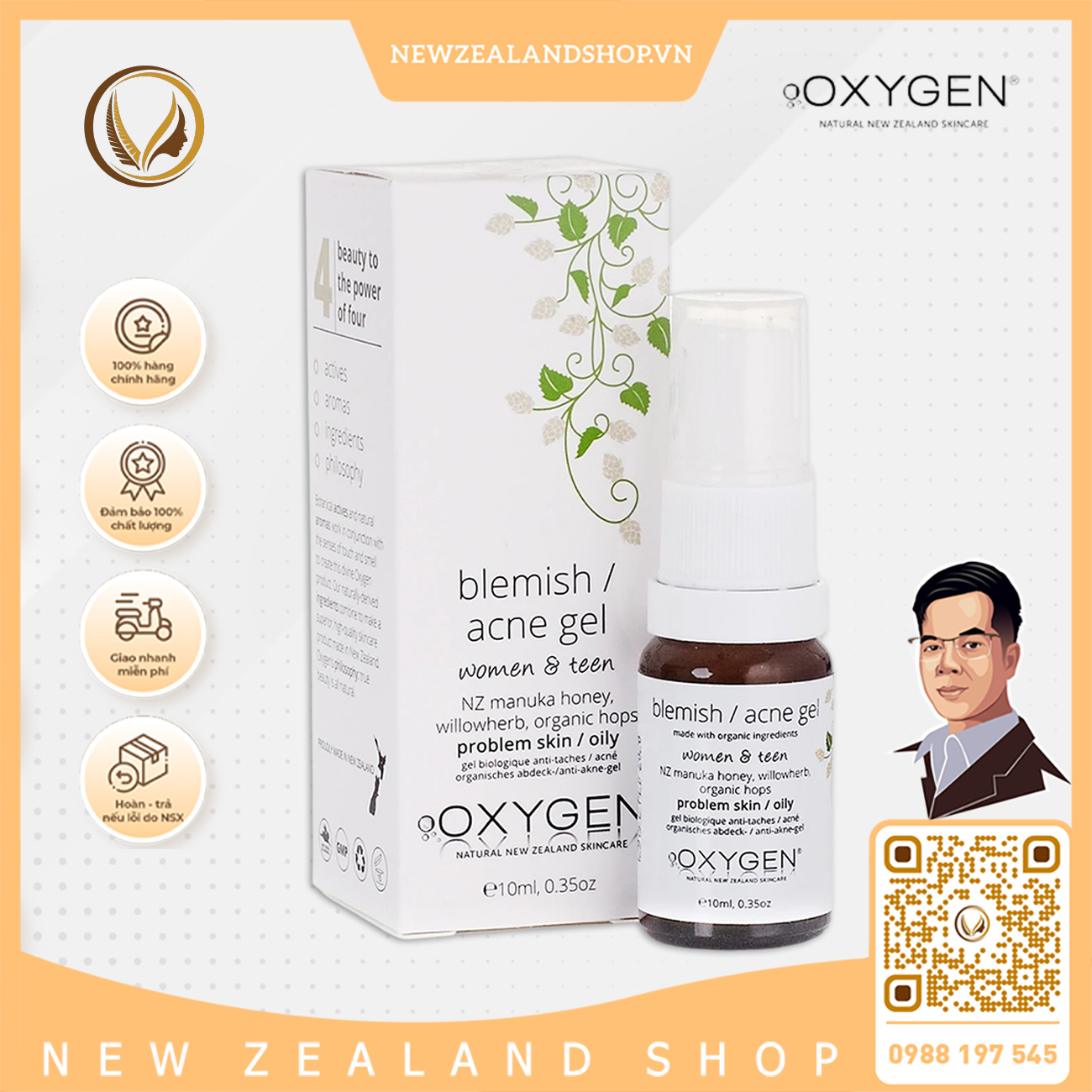 Gel trị mụn mờ thâm, da bị tổn thương OXYGEN Blemish Acne Gel 10ml