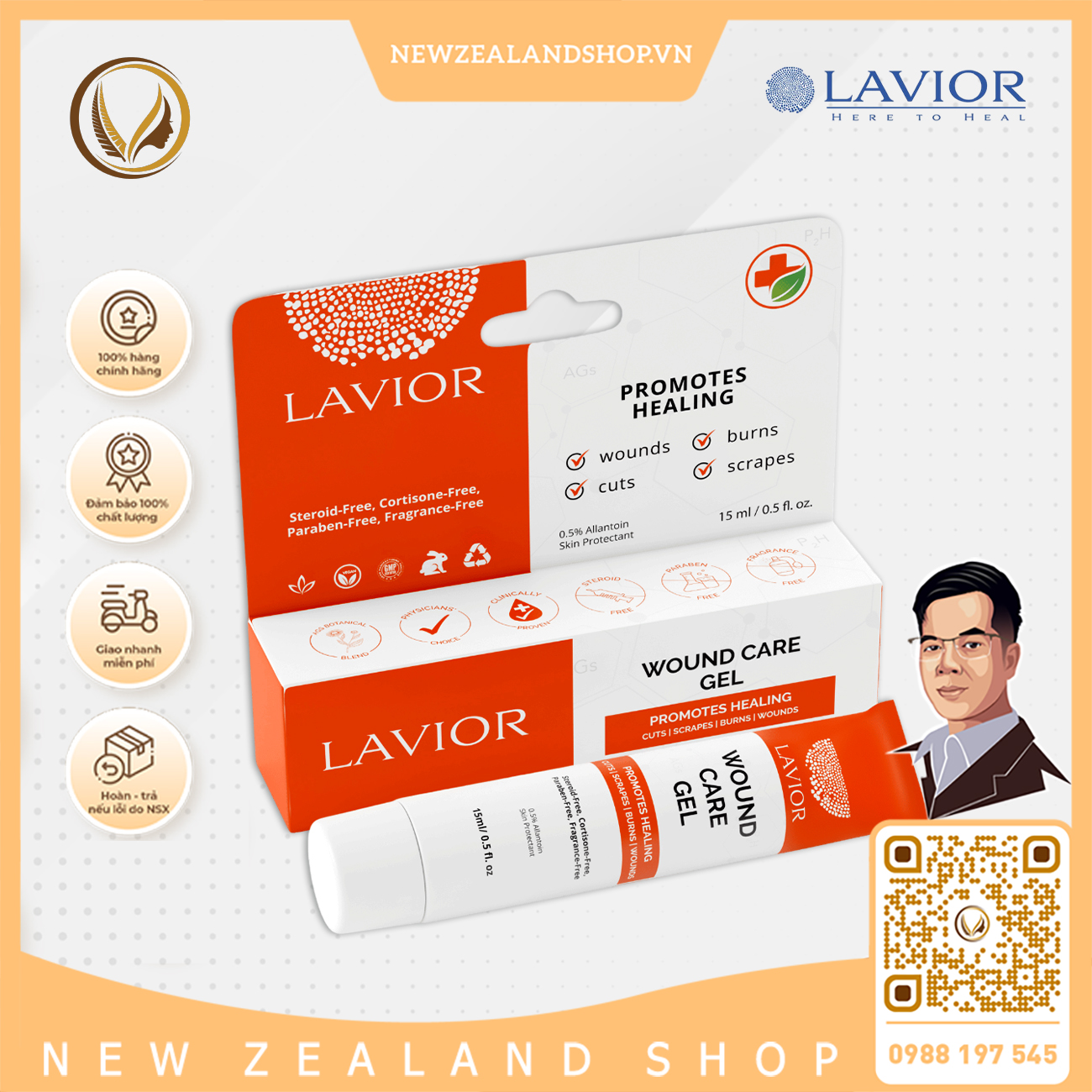 Gel làm lành nhanh vết đứt, bỏng và vết thương hở Lavior Wound Care Gel 15ml