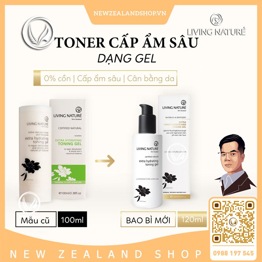 Gel siêu dưỡng ẩm cho da thường và khô Living Nature Extra Hydrating Toning Gel 120ml