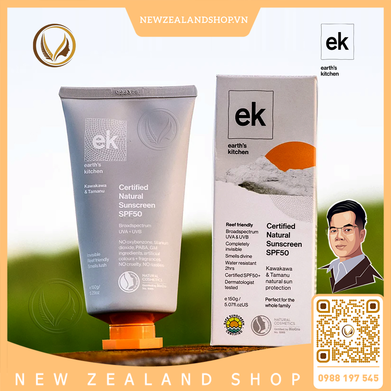Kem Chống Nắng SPF50+ Earth's Kitchen Kawakawa & Tamanu Sunscreen 150g