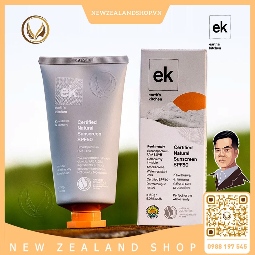 Kem chống nắng cho cả gia đình SPF50+ Earth’s Kitchen Kawakawa & Tamanu Sunscreen 150g