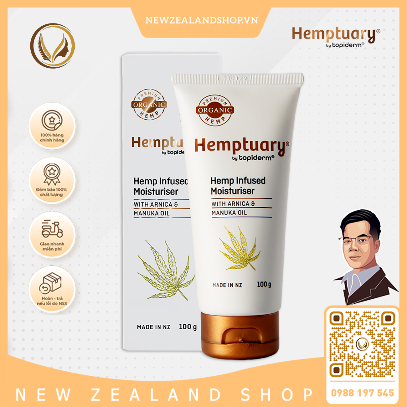 Kem dưỡng ẩm, chống lão hóa hạt gai dầu Hemptuary Hemp Infused Moisturiser 100g
