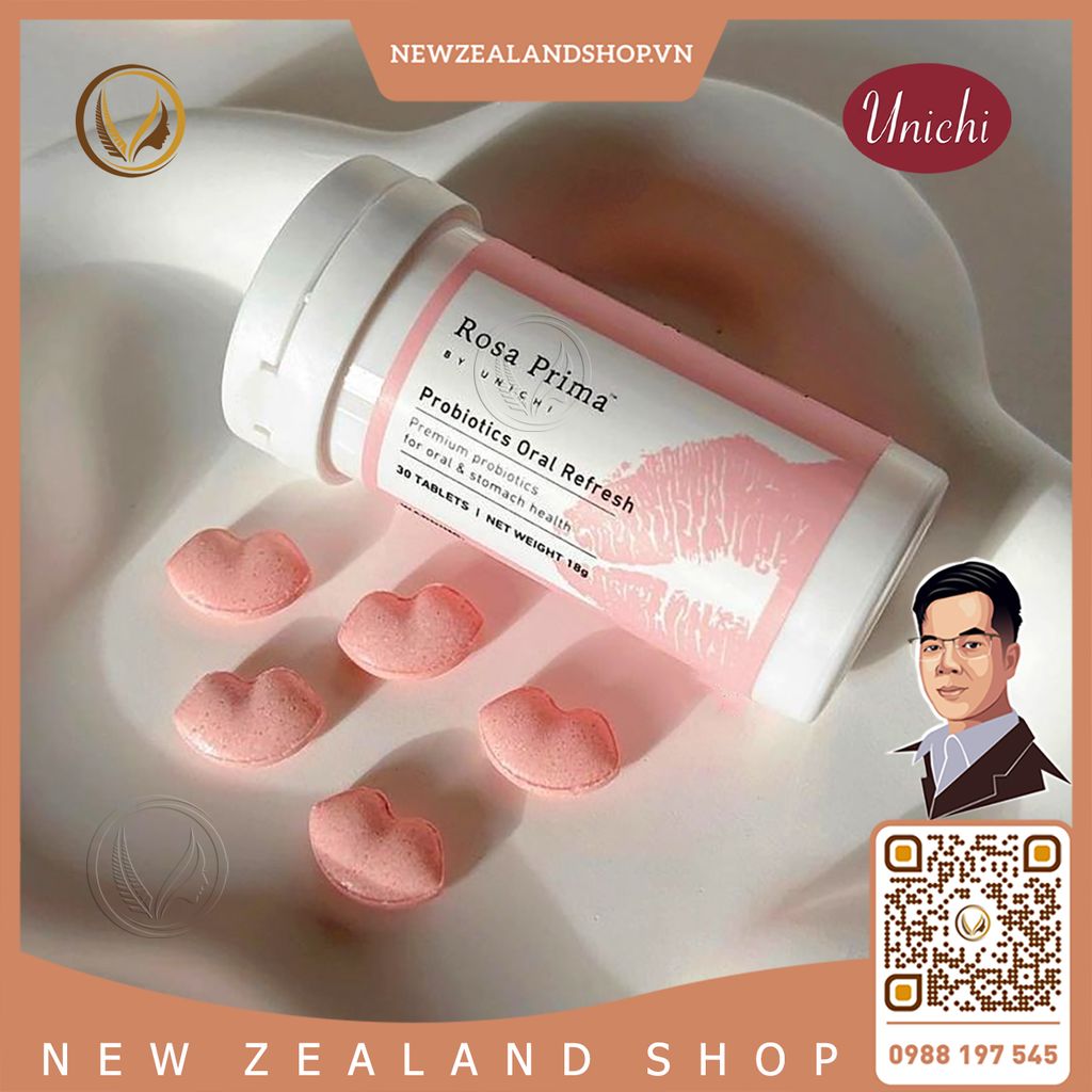 Kẹo bổ sung lợi khuẩn, thơm cơ thể Unichi Rosa Prima Probiotics Oral Refresh 30 viên
