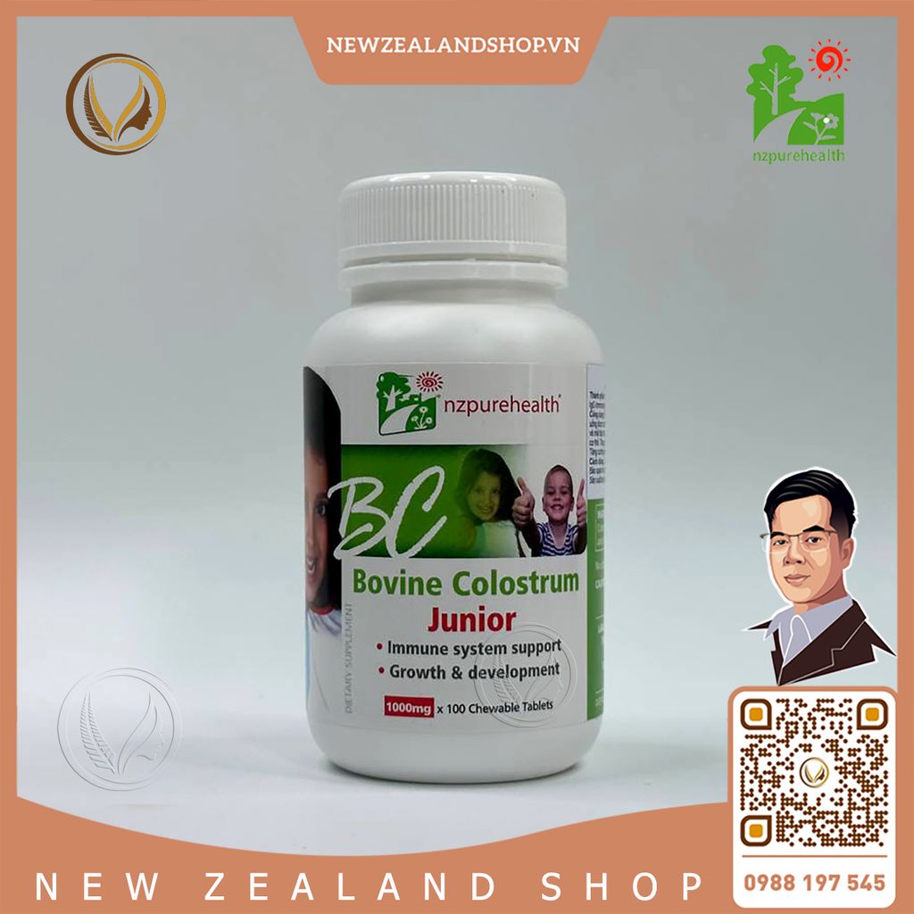 Viên nén kẹo sữa non Nz Pure Health Bovine Colostrum Junior 100 viên