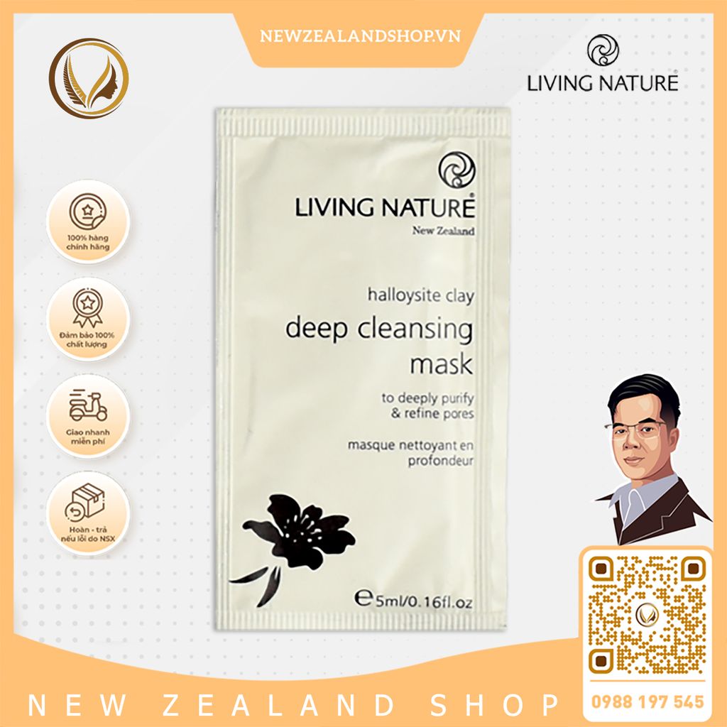 Mặt nạ đất sét Halloysite siêu thanh lọc Living Nature Deep Cleansing Mask 10 gói