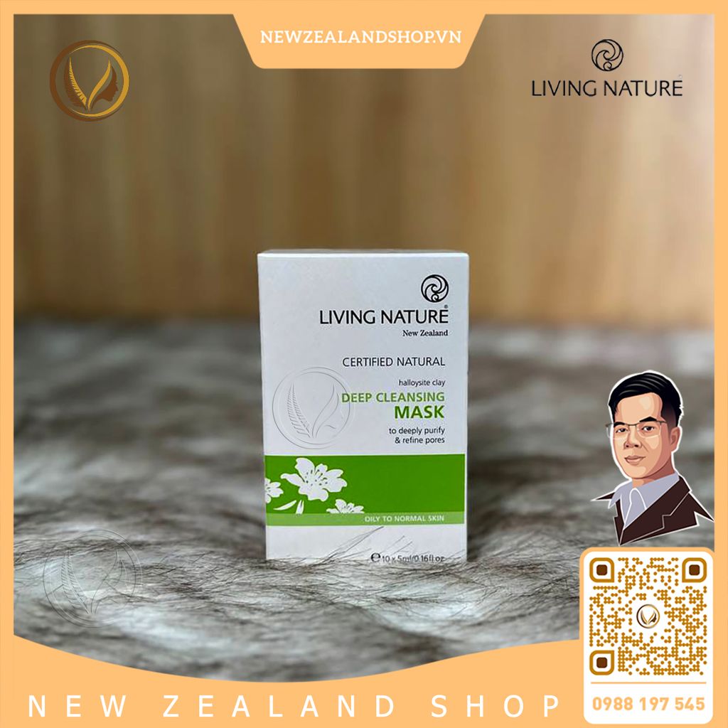 Mặt nạ đất sét Halloysite siêu thanh lọc Living Nature Deep Cleansing Mask 10 gói