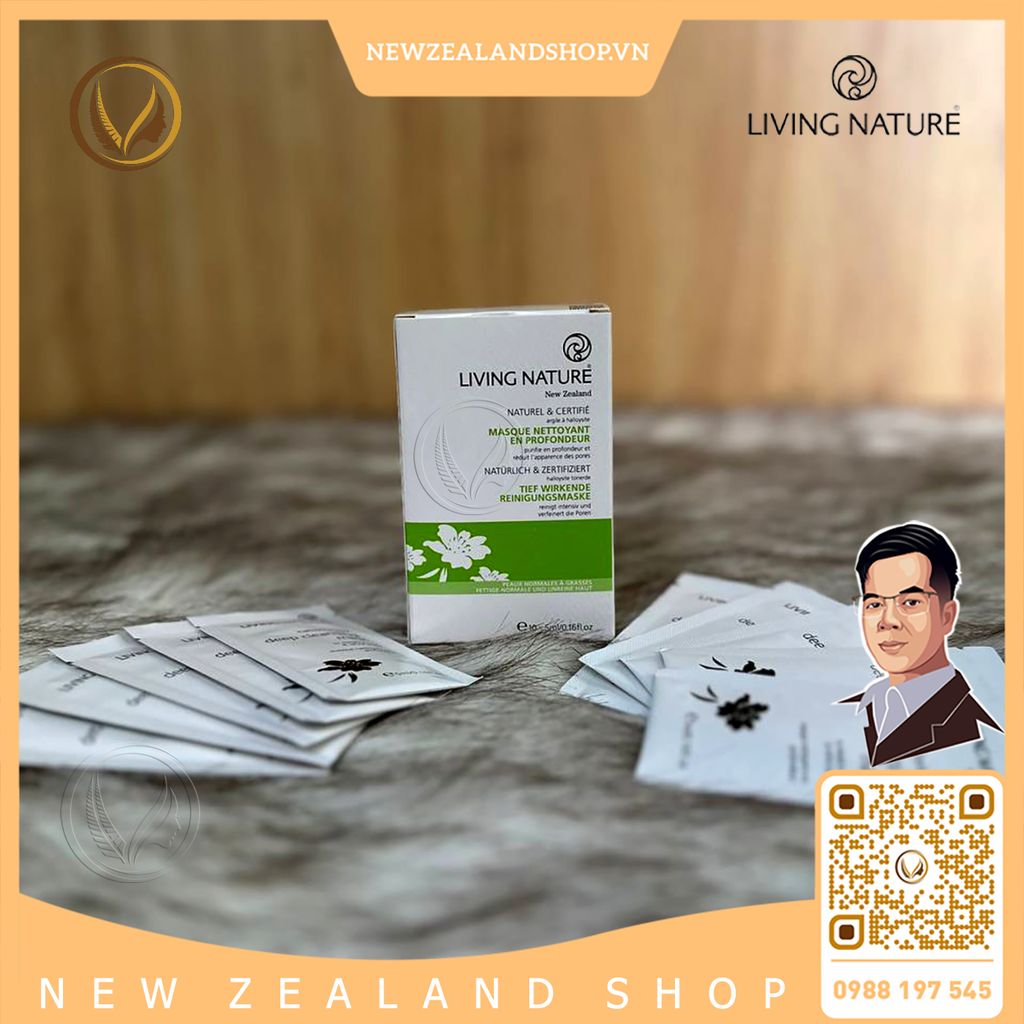 Mặt nạ đất sét Halloysite siêu thanh lọc Living Nature Deep Cleansing Mask 10 gói
