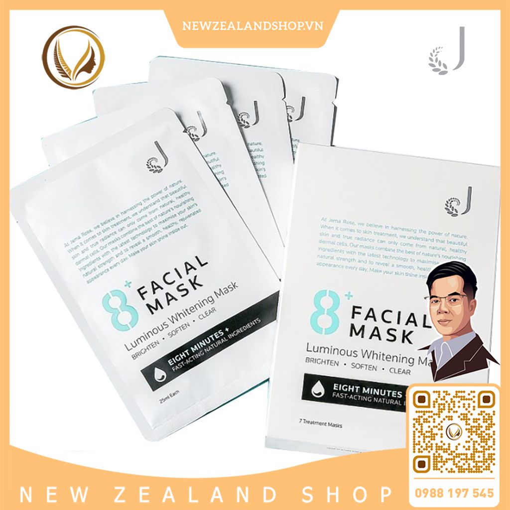 Mặt nạ làm trắng da 8 phút Jema Rose 8+ Luminous Whitening Mask 7 miếng x 25ml