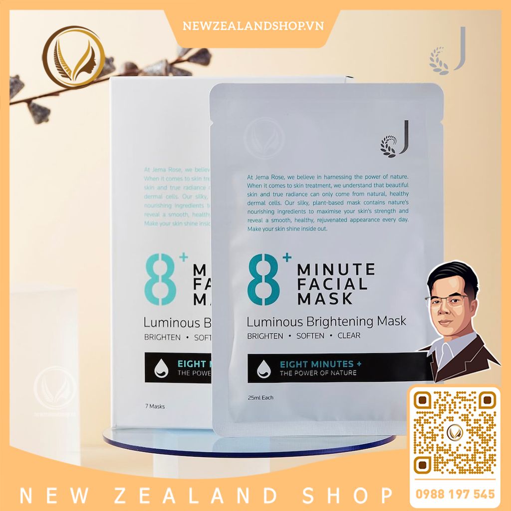 Mặt nạ làm trắng da 8 phút Jema Rose 8+ Luminous Whitening Mask 7 miếng x 25ml