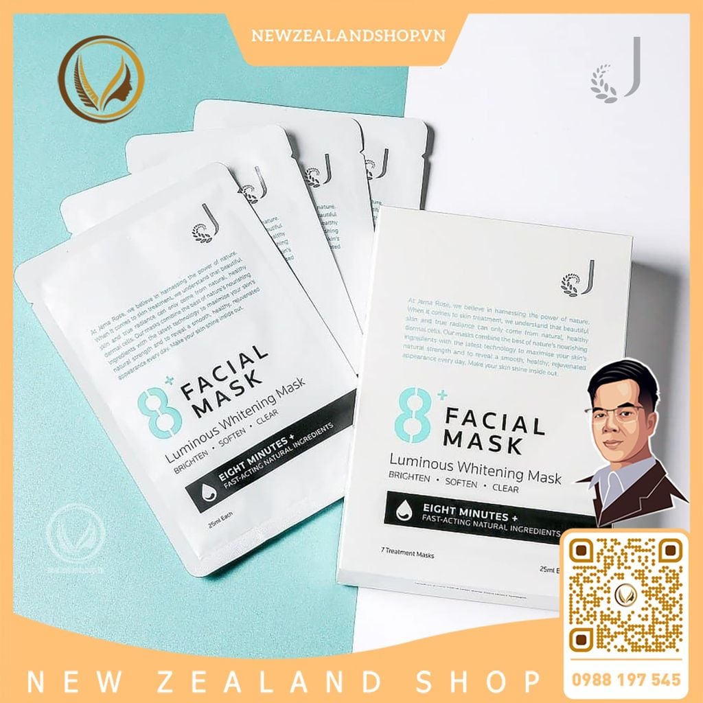 Mặt nạ làm trắng da 8 phút Jema Rose 8+ Luminous Whitening Mask 7 miếng x 25ml