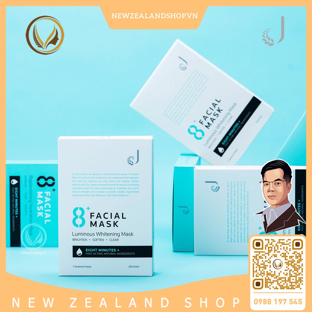 Mặt nạ làm trắng da 8 phút Jema Rose 8+ Luminous Whitening Mask 7 miếng x 25ml