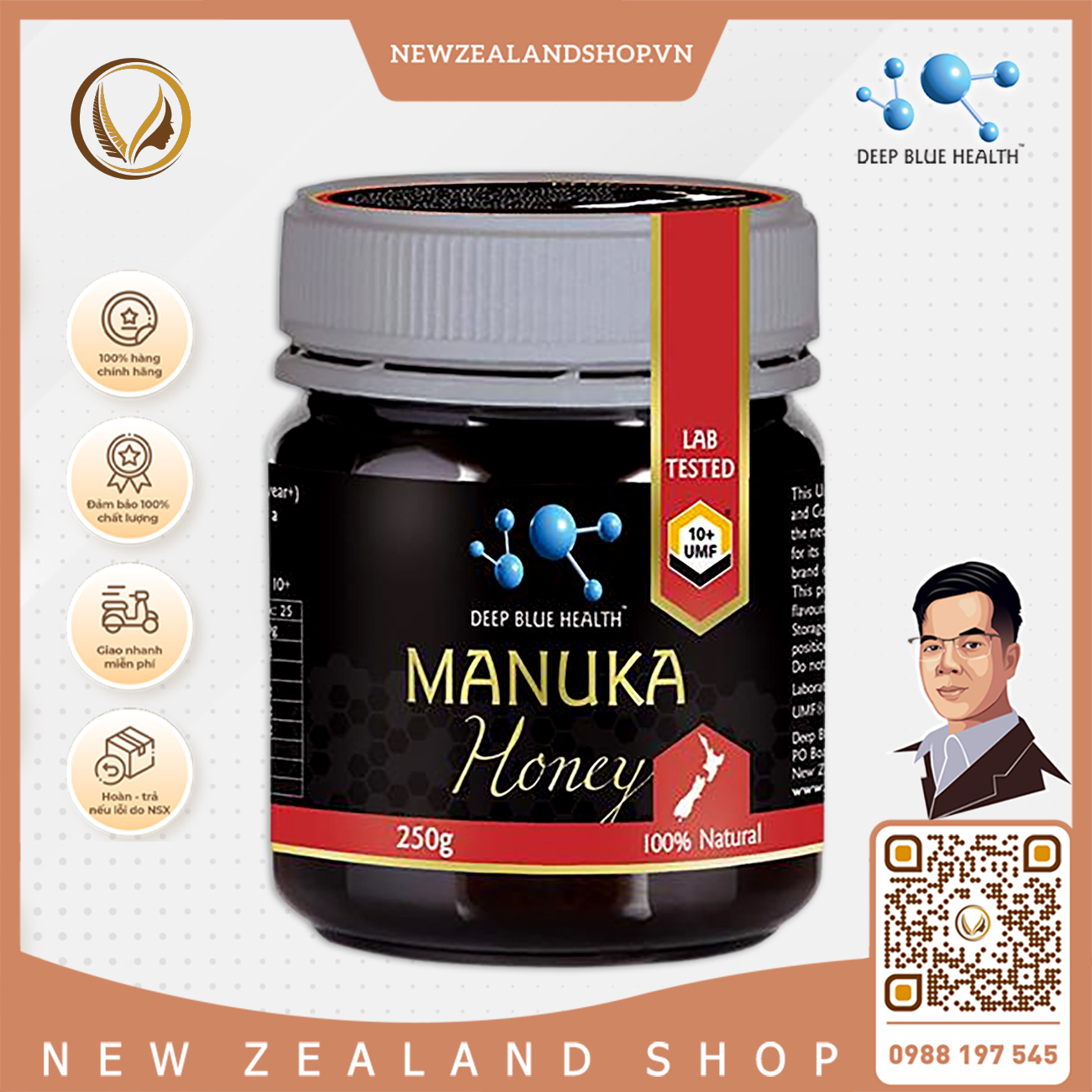Mật ong Manuka 100% nguyên chất UMF10+ Deep Blue Health Manuka Honey 250g