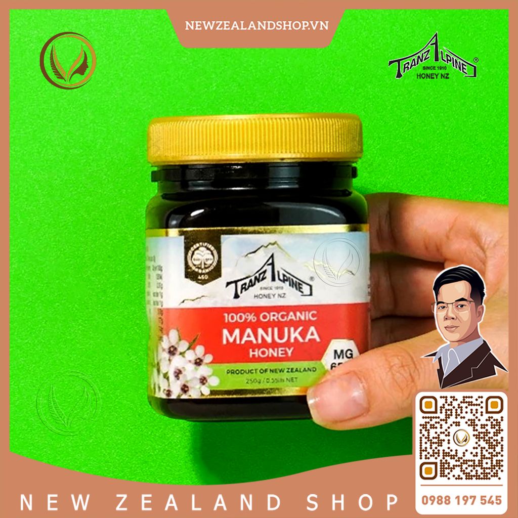 Mật ong Manuka hữu cơ MG650+ TranzAlpine 100% Organic Manuka Honey 250g