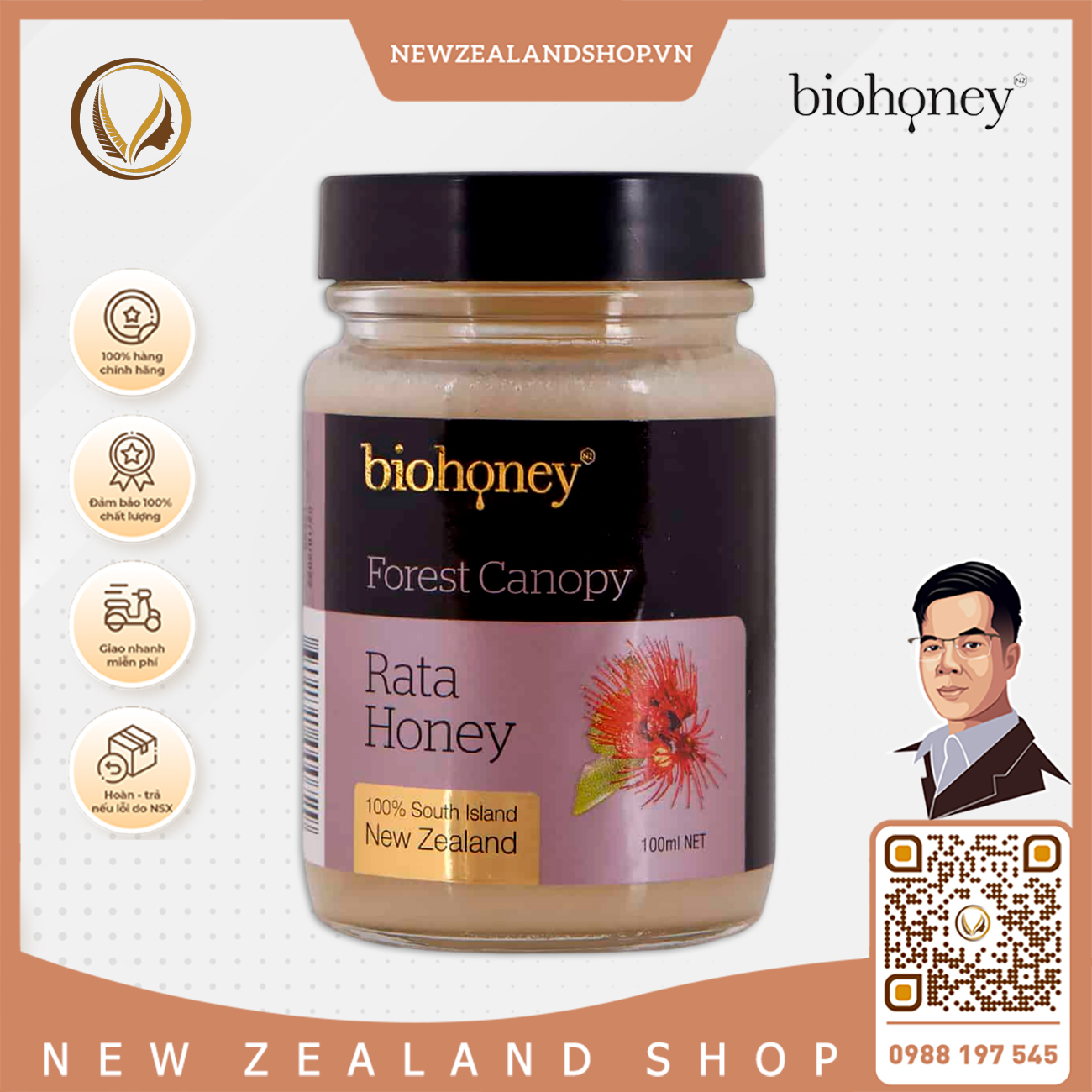 Mật ong hoa Rata rừng nguyên chất Biohoney Forest Canopy Rata Honey 270g
