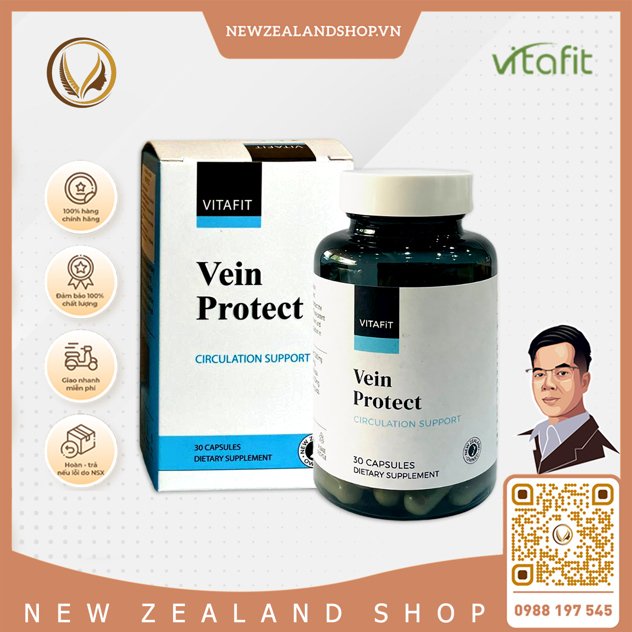 Viên uống giảm suy giãn tĩnh mạch và trĩ VitaFit Vein Protect 30 viên