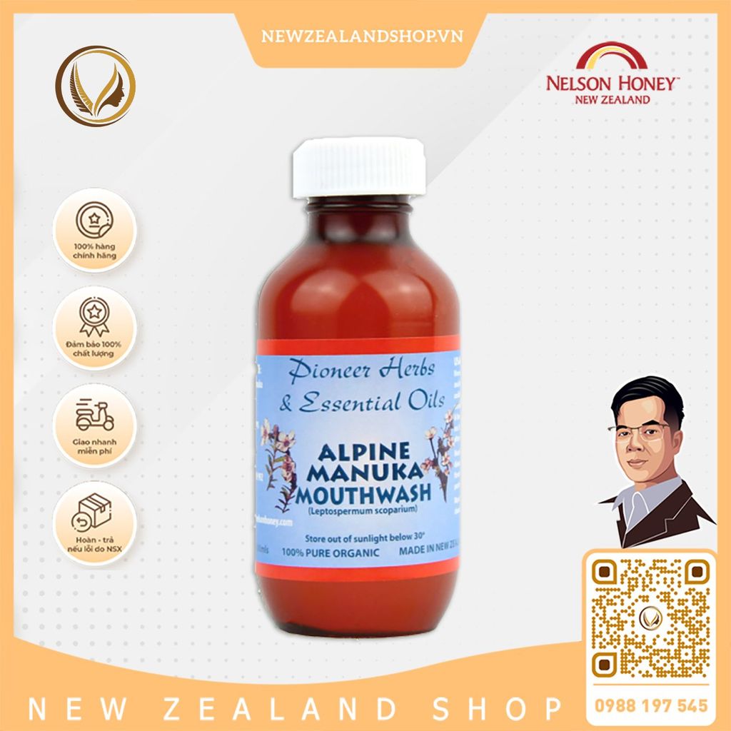 Nước súc miệng mật ong manuka Nelson Honey Alpine Manuka Mouthwash 500ml