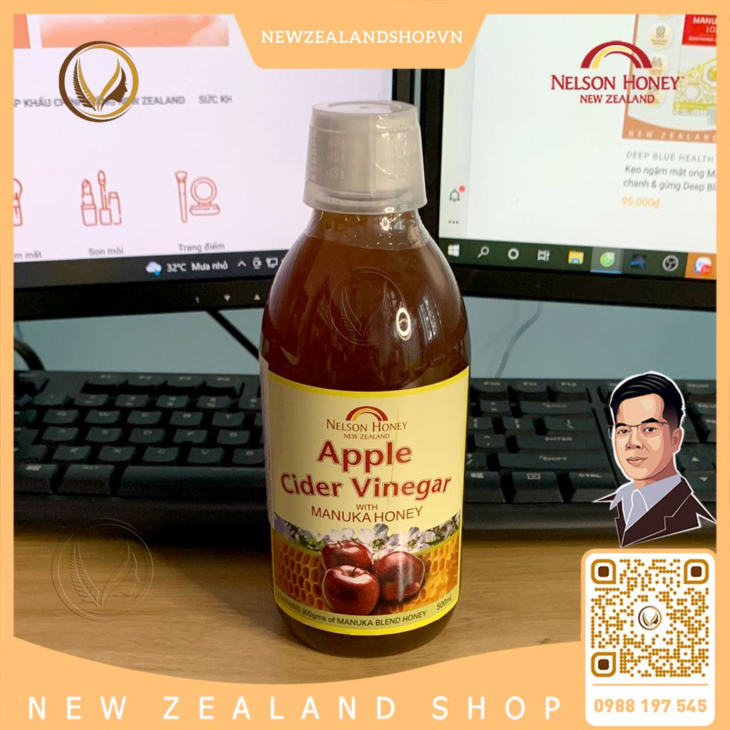 Giấm táo với mật ong manuka Nelson Honey Apple Cider Vinegar With Manuka Honey 500ml
