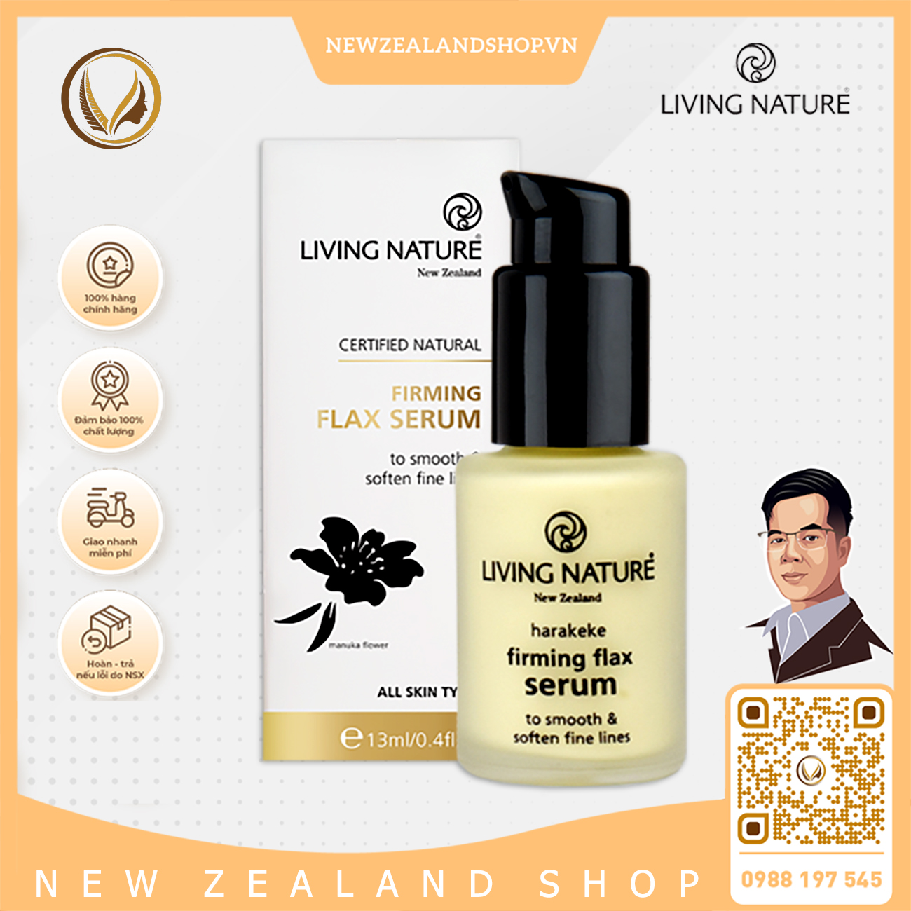Serum săn chắc da, mờ nếp nhăn Living Nature Firming Flax Serum 13ml