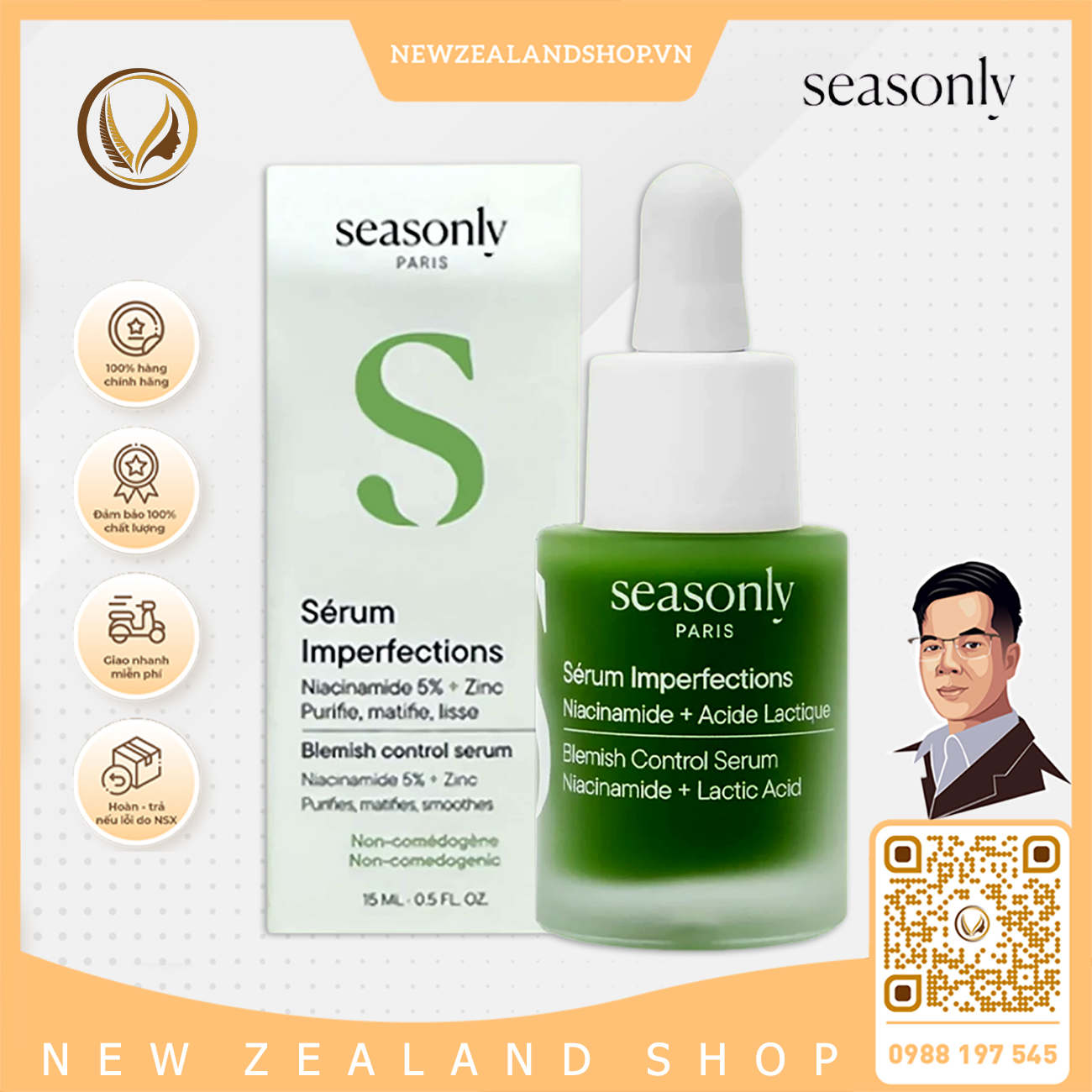 Serum trị mụn, giảm thâm mờ sẹo Seasonly Sérum Imperfections (Blemish-Control Serum) 15ml