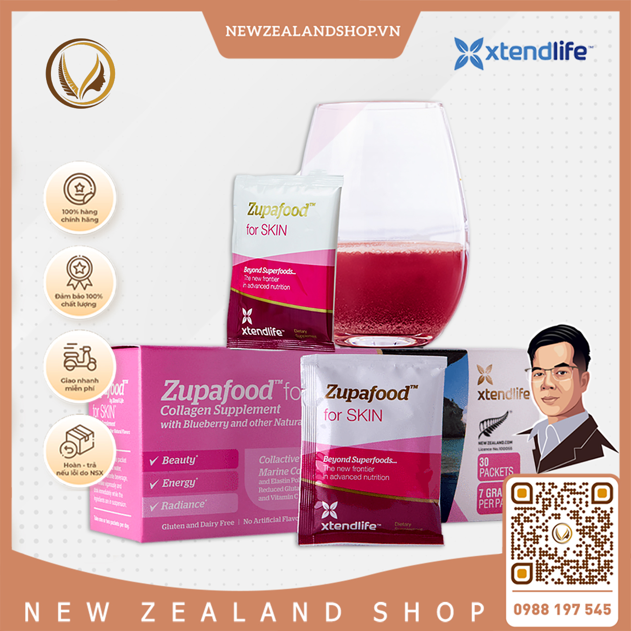 Siêu thực phẩm đẹp da, bổ sung collagen Xtend Life Zupafood For SKIN 30 gói