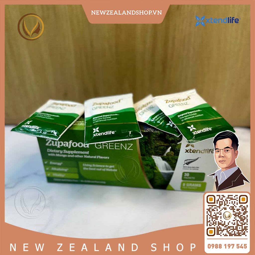 Siêu thực phẩm kiềm hóa xanh hỗ trợ sức khỏe Xtend Life Zupafood GREENZ 30 gói