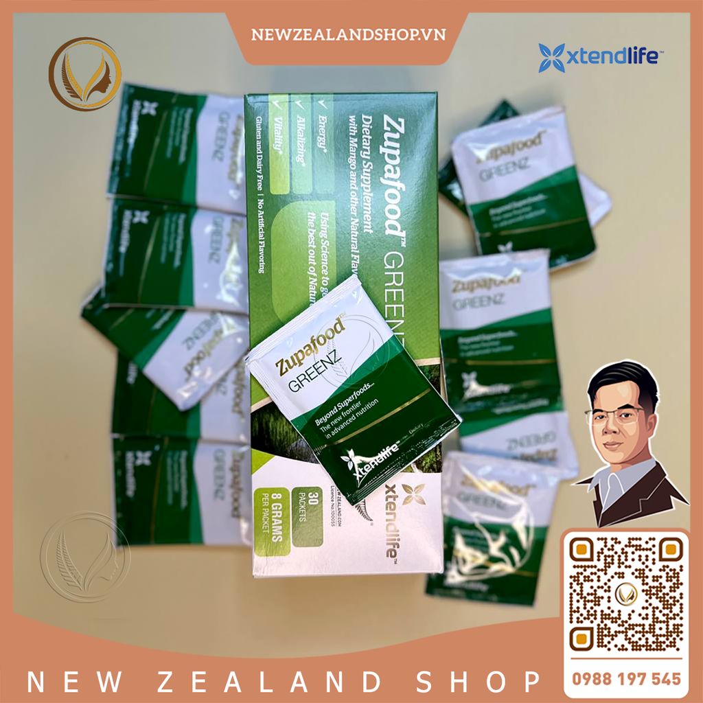 Siêu thực phẩm kiềm hóa xanh hỗ trợ sức khỏe Xtend Life Zupafood GREENZ 30 gói