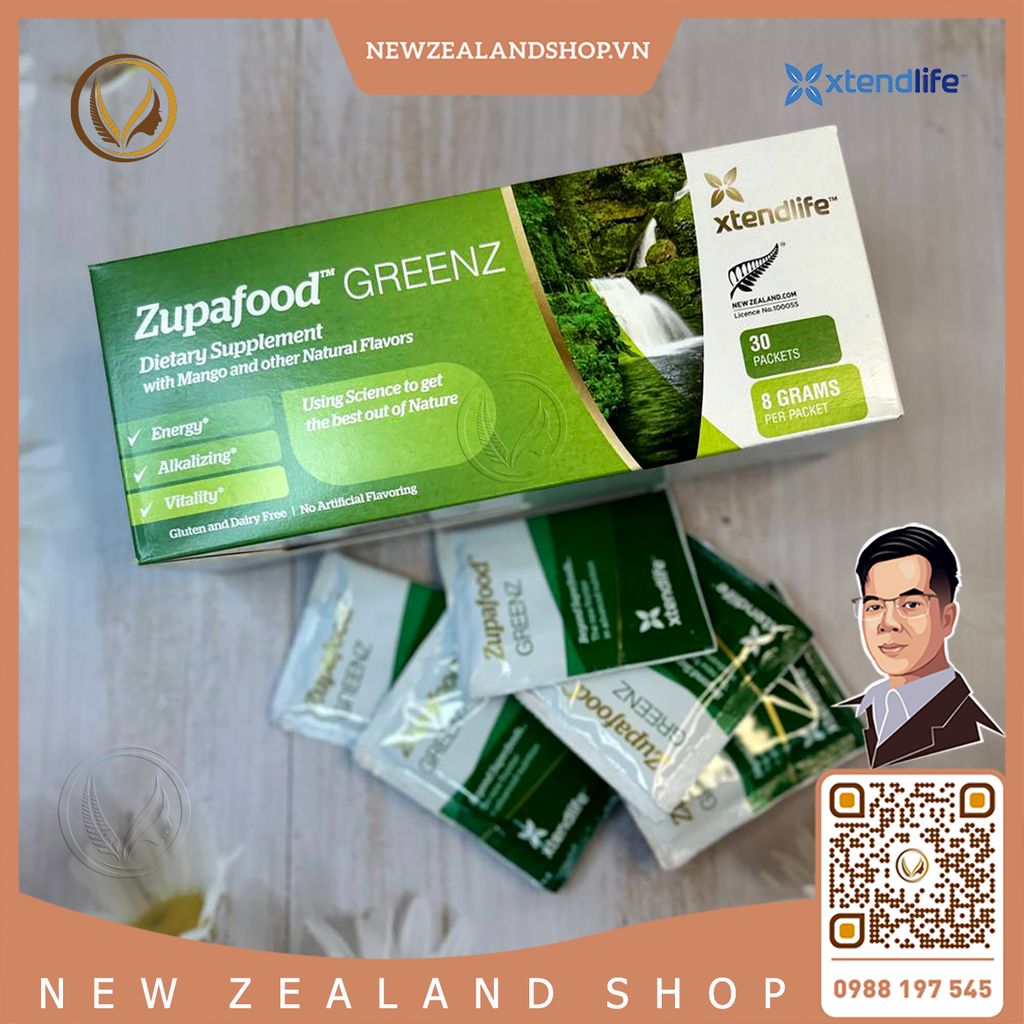 Siêu thực phẩm kiềm hóa xanh hỗ trợ sức khỏe Xtend Life Zupafood GREENZ 30 gói