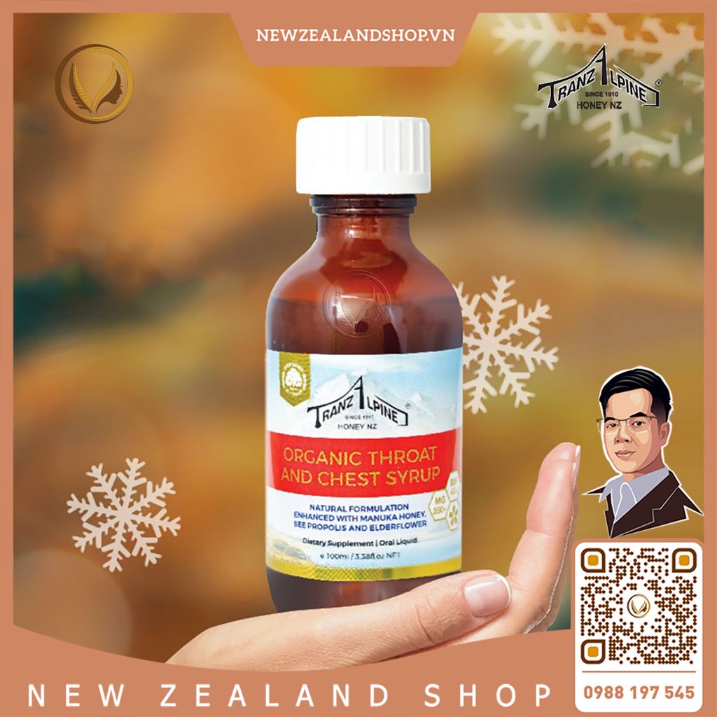Siro giảm ho, đau họng MG550+ TranzAlpine Organic Throat And Chest Syrup 100ml