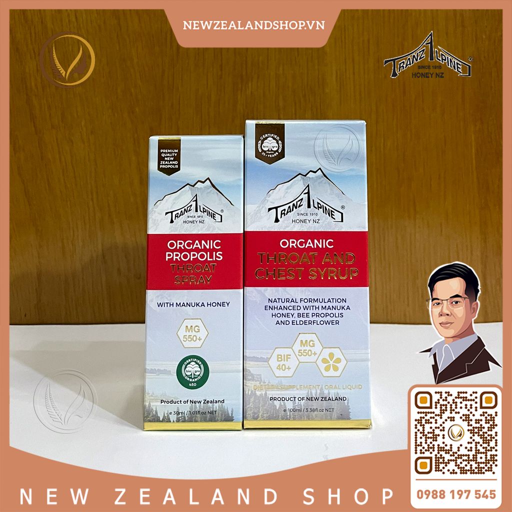 Siro giảm ho, đau họng MG550+ TranzAlpine Organic Throat And Chest Syrup 100ml