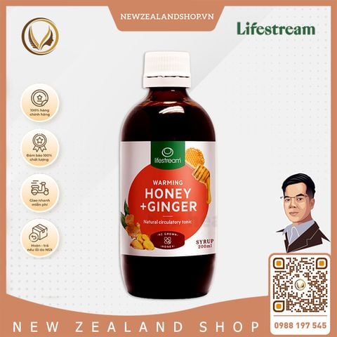 Siro gừng mật ong điều trị viêm họng, hỗ trợ tiêu hóa Lifestream Honey & Ginger 200ml