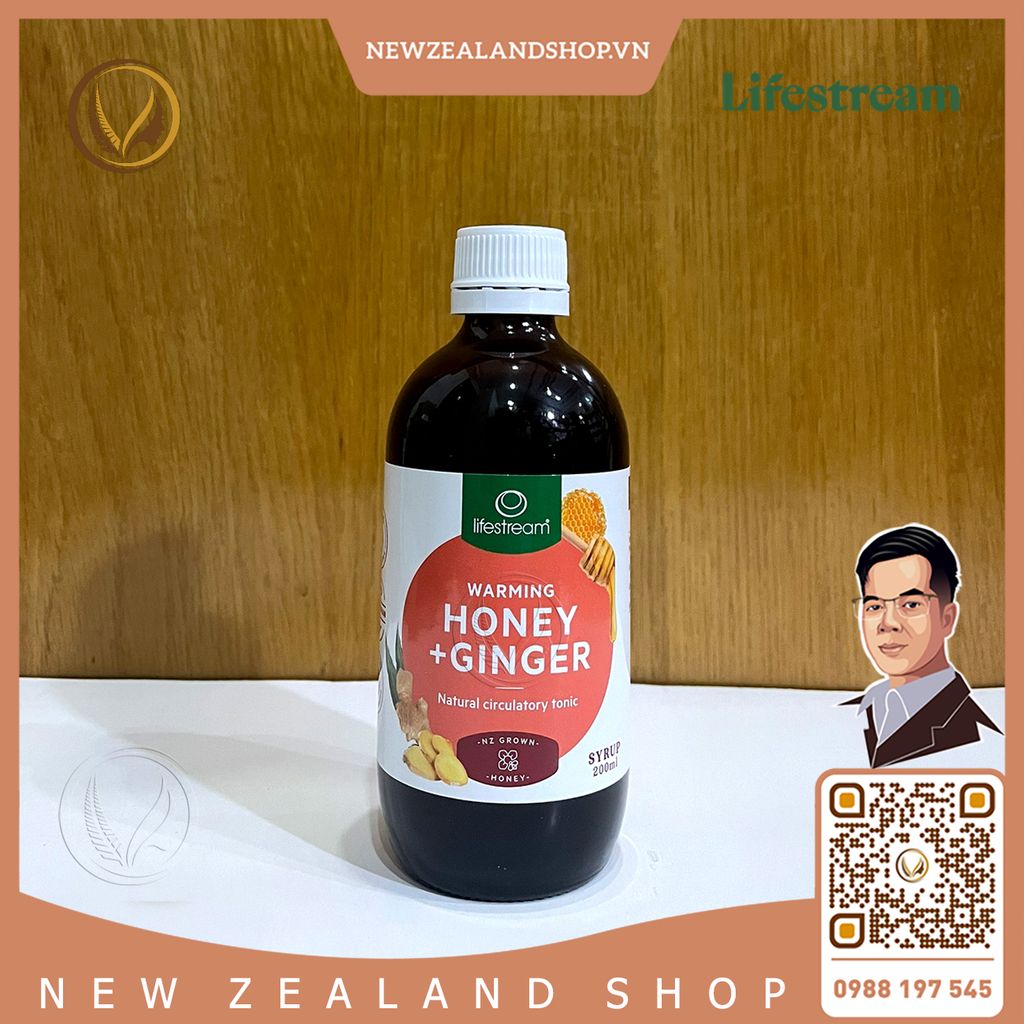 Siro gừng mật ong điều trị viêm họng, hỗ trợ tiêu hóa Lifestream Honey & Ginger 200ml
