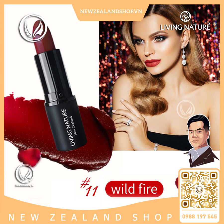 Son môi đỏ cam 100% tự nhiên Living Nature Lipstick Wild Fire 11 (3.9g)