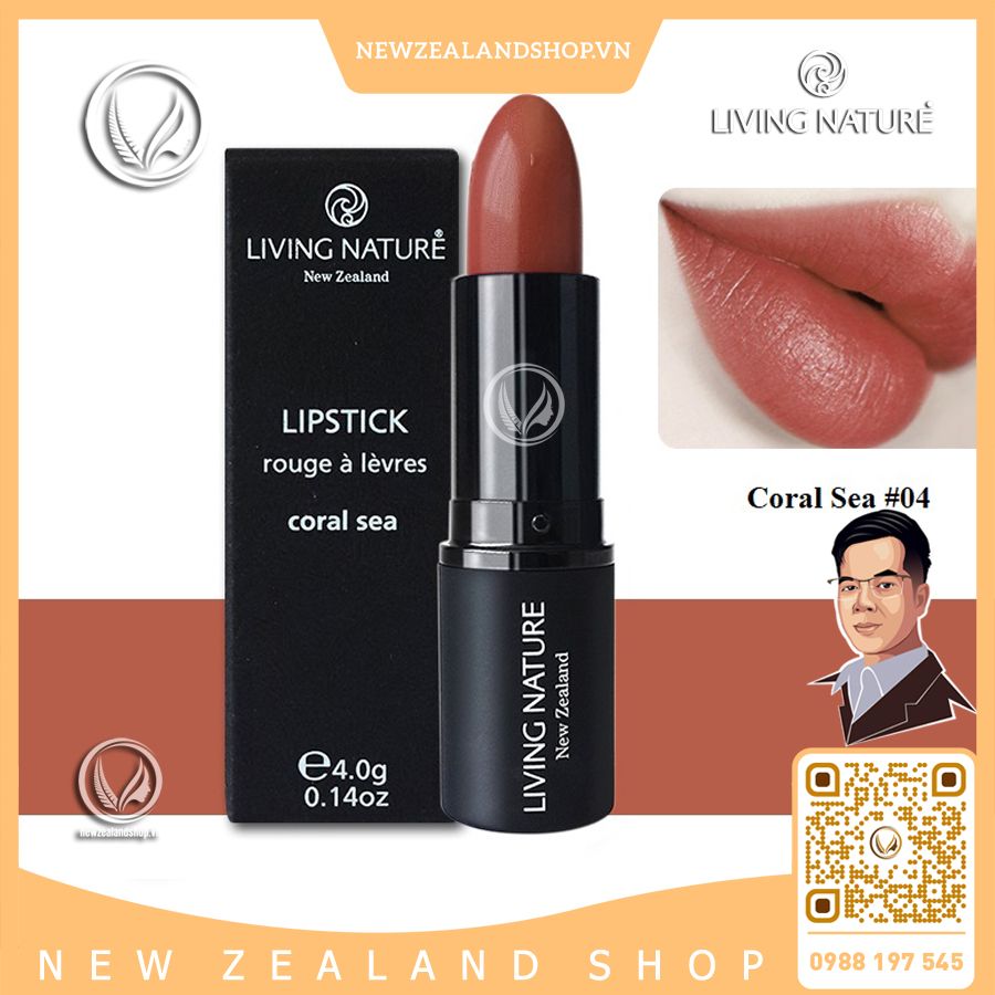 Son môi màu hồng cá hồi 100% tự nhiên Living Nature Lipstick Coral Sea 04 (4.0g)