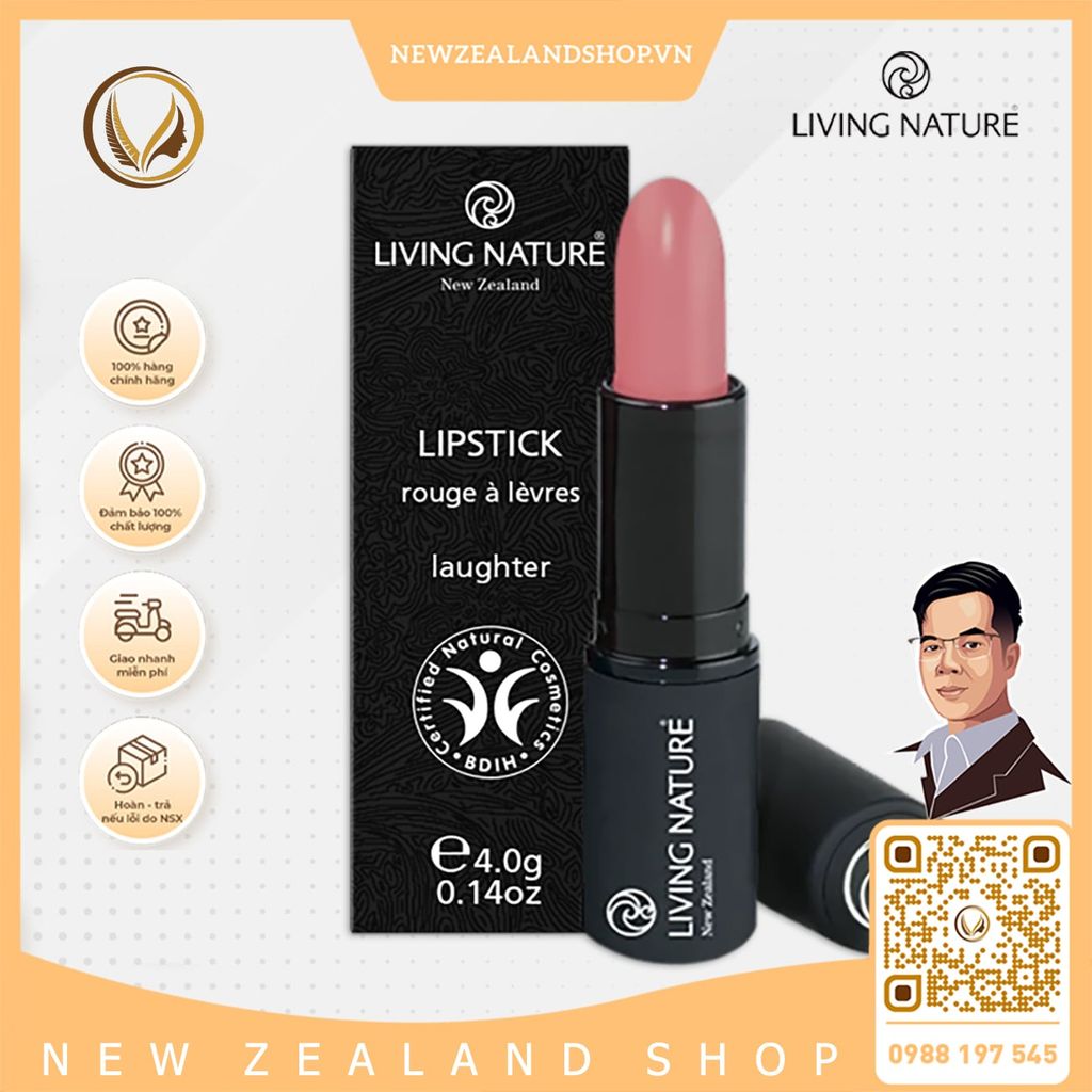 Son môi màu đỏ cam 100% tự nhiên Living Nature Lipstick Electric Coral 15 (3.9g)