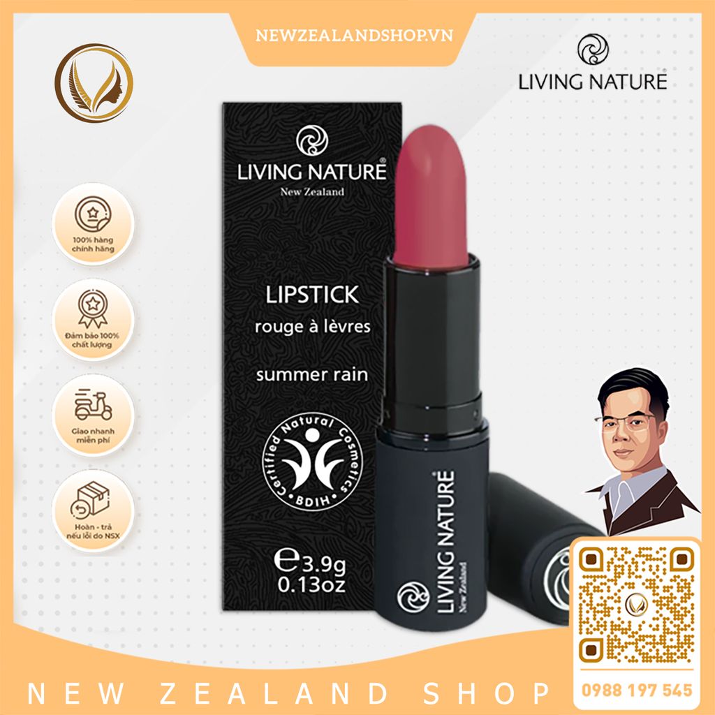 Son môi màu đỏ cam 100% tự nhiên Living Nature Lipstick Electric Coral 15 (3.9g)