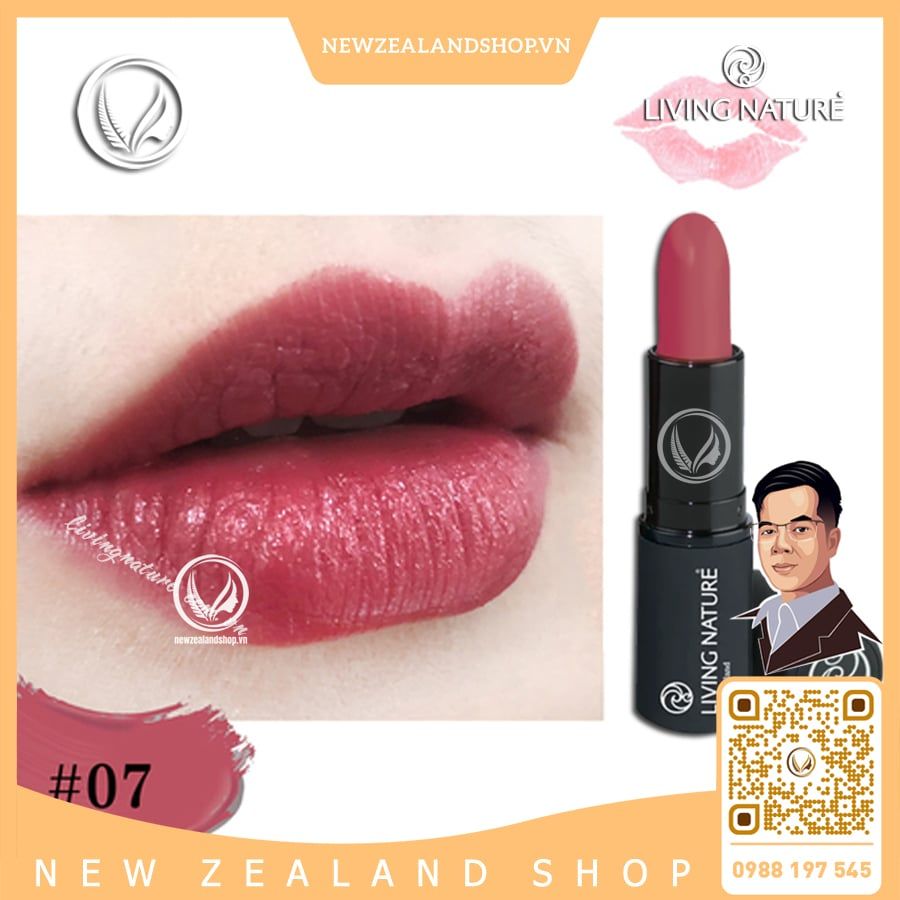 Son môi màu hồng mận 100% tự nhiên Living Nature Lipstick Summer Rain 07 (4.0g)