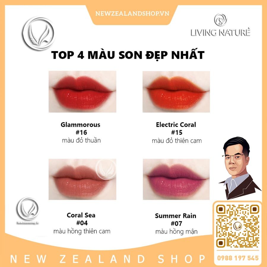 Son môi màu hồng mận 100% tự nhiên Living Nature Lipstick Summer Rain 07 (4.0g)
