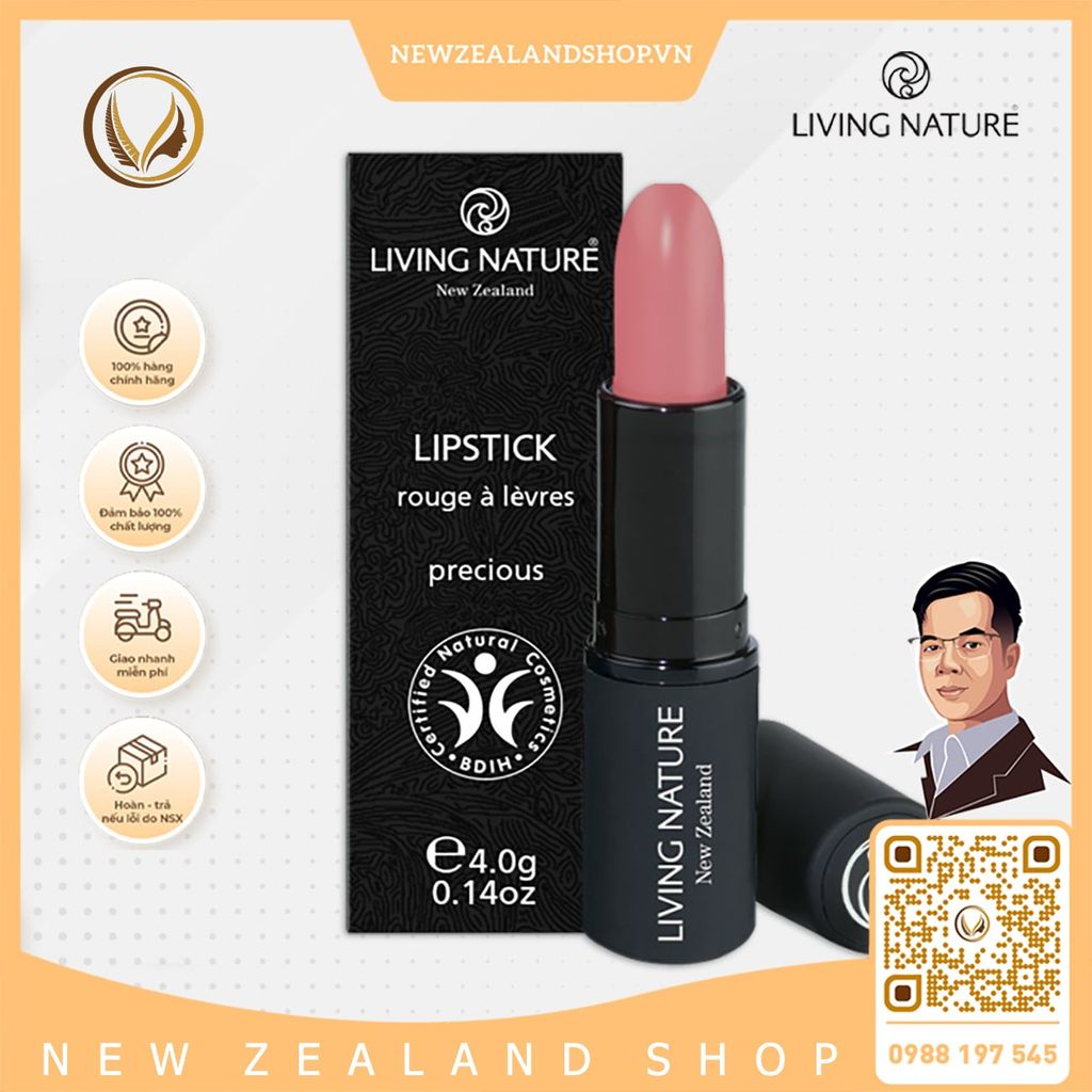 Son môi màu đỏ cam 100% tự nhiên Living Nature Lipstick Electric Coral 15 (3.9g)