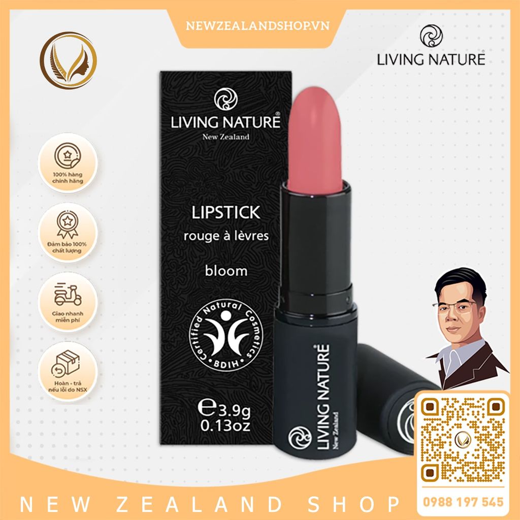 Son môi màu đỏ cam 100% tự nhiên Living Nature Lipstick Electric Coral 15 (3.9g)