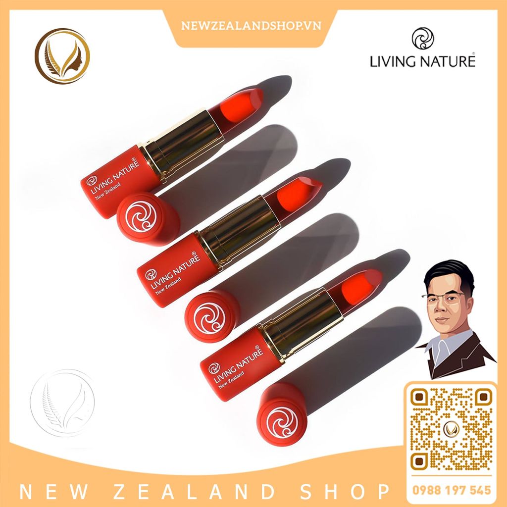 Son môi màu đỏ cam 100% tự nhiên Living Nature Lipstick Electric Coral 15 (3.9g)