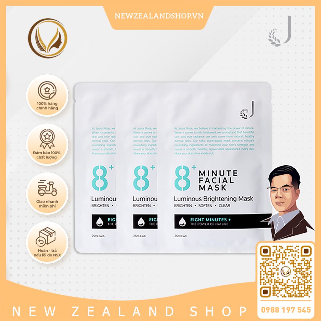 Mặt nạ làm trắng da 8 phút Jema Rose 8+ Luminous Whitening Mask 7 miếng x 25ml