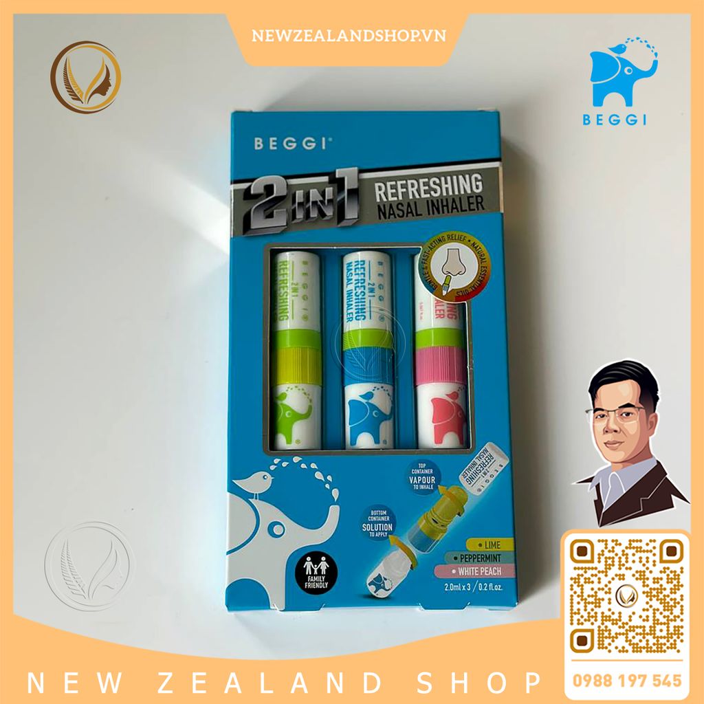 Ống dầu hít thông mũi 2 trong 1 BEGGI 2IN1 Refreshing Nasal Inhaler 3 ống