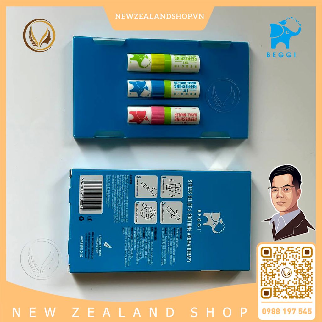 Ống dầu hít thông mũi 2 trong 1 BEGGI 2IN1 Refreshing Nasal Inhaler 3 ống