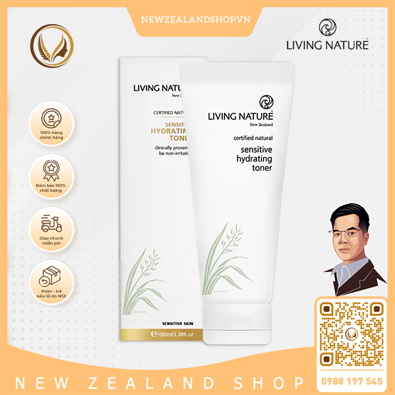 Toner dưỡng ẩm cho da nhạy cảm Living Nature Sensitive Hydrating Toner 100ml