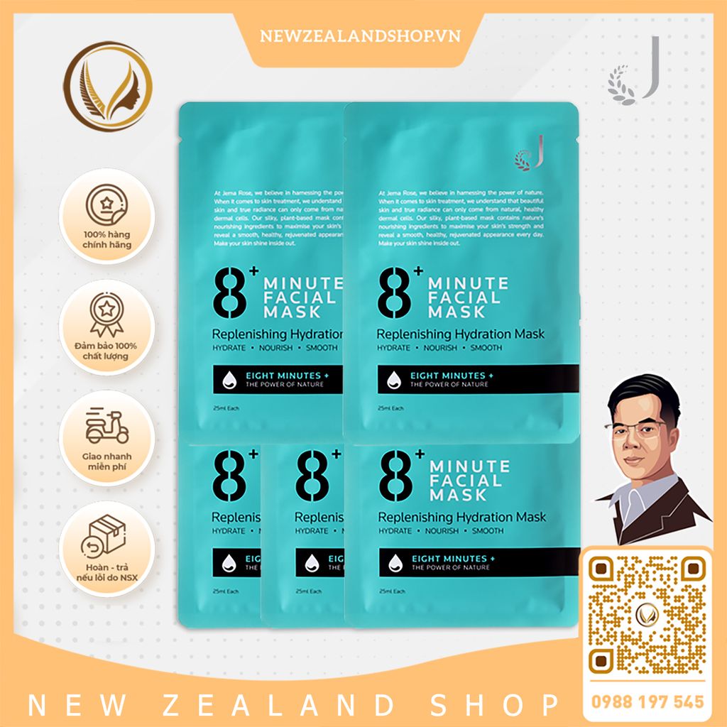 Mặt nạ dưỡng ẩm cấp tốc 8 phút Jema Rose 8+ Minute Replenishing Hydration Mask 7 miếng x 25ml